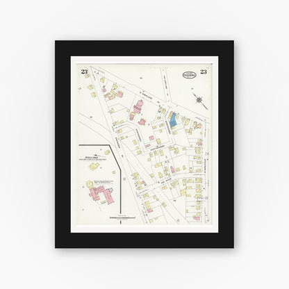 Old map wall art mockup — black gallery frame with white mat — Sanborn Fire Insurance Map from Ossining, Westchester County, New York (1924), Sheet #0023