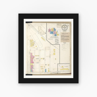 Old map wall art mockup — black gallery frame with white mat — Sanborn Fire Insurance Map from Maricopa, Kern County, California (1942) - Complete Map Set