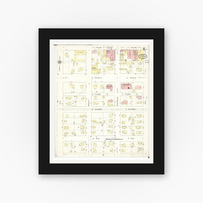 Old map wall art mockup — black gallery frame with white mat — Sanborn Fire Insurance Map from Vinton, Benton County, Iowa (1913), Sheet #0006