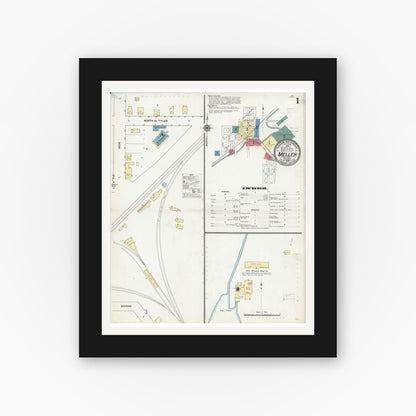 Old map wall art mockup — black gallery frame with white mat — Sanborn Fire Insurance Map from Mellen, Ashland County, Wisconsin (1909) - Complete Map Set