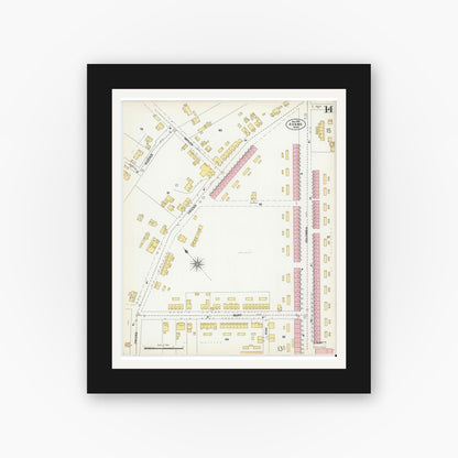 Old map wall art mockup — black gallery frame with white mat — Sanborn Fire Insurance Map from Adams, Berkshire County, Massachusetts (1901), Sheet #0014