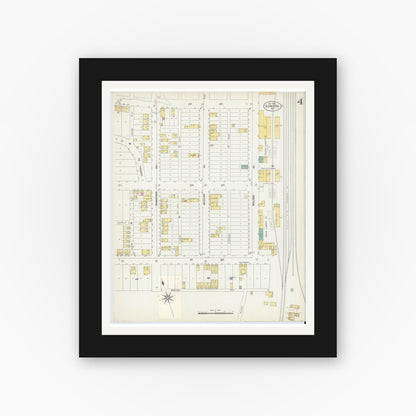 Old map wall art mockup — black gallery frame with white mat — Sanborn Fire Insurance Map from Donora, Washington County, Pennsylvania (1902), Sheet #0004