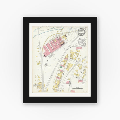 Old map wall art mockup — black gallery frame with white mat — Sanborn Fire Insurance Map from Johnsonburg, Elk County, Pennsylvania (1898), Sheet #0001