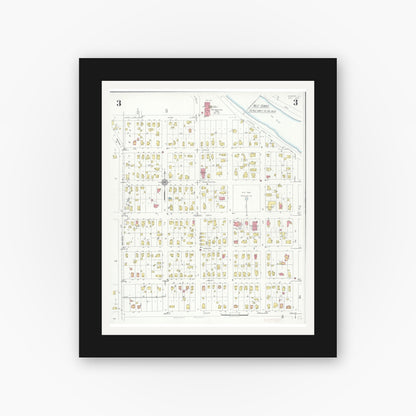 Old map wall art mockup — black gallery frame with white mat — Sanborn Fire Insurance Map from Dundee, Kane County, Illinois (1933), Sheet #0003