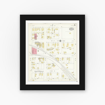 Old map wall art mockup — black gallery frame with white mat — Sanborn Fire Insurance Map from Sanford, Seminole County, Florida (1912), Sheet #0005