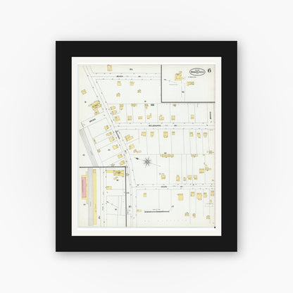 Old map wall art mockup — black gallery frame with white mat — Sanborn Fire Insurance Map from Mamaroneck, Westchester County, New York (1902), Sheet #0006