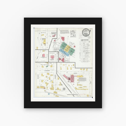 Old map wall art mockup — black gallery frame with white mat — Sanborn Fire Insurance Map from Howell, Livingston County, Michigan (1899) - Complete Map Set