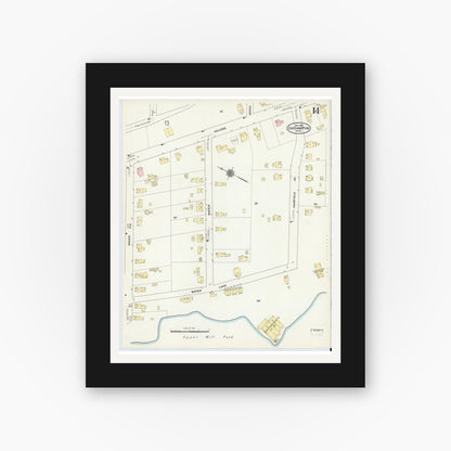 Old map wall art mockup — black gallery frame with white mat — Sanborn Fire Insurance Map from East Hampton, Hampshire County, Massachusetts (1910), Sheet #0014