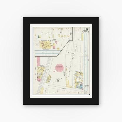 Old map wall art mockup — black gallery frame with white mat — Sanborn Fire Insurance Map from Rome, Oneida County, New York (1894), Sheet #0017