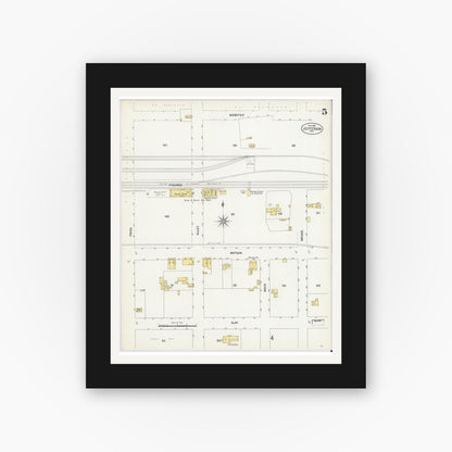 Old map wall art mockup — black gallery frame with white mat — Sanborn Fire Insurance Map from Jefferson, Marion County, Texas (1901), Sheet #0005