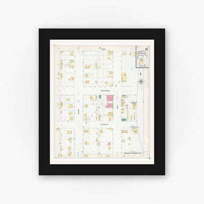Old map wall art mockup — black gallery frame with white mat — Sanborn Fire Insurance Map from Wyoming, Stark County, Illinois (1907), Sheet #0006