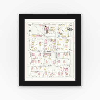 Old map wall art mockup — black gallery frame with white mat — Sanborn Fire Insurance Map from Laredo, Webb County, Texas (1925), Sheet #0012
