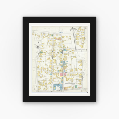 Old map wall art mockup — black gallery frame with white mat — Sanborn Fire Insurance Map from Saint Augustine, Saint John's County, Florida (1904), Sheet #0002