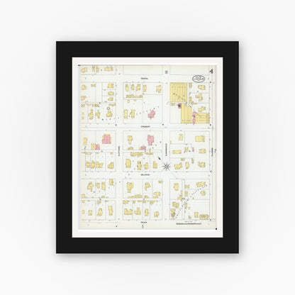 Old map wall art mockup — black gallery frame with white mat — Sanborn Fire Insurance Map from Lincoln, Logan County, Illinois (1902), Sheet #0004
