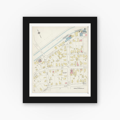Old map wall art mockup — black gallery frame with white mat — Sanborn Fire Insurance Map from Brockport, Monroe County, New York (1914), Sheet #0003