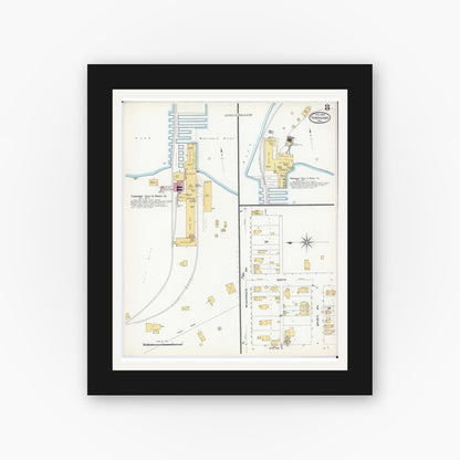 Old map wall art mockup — black gallery frame with white mat — Sanborn Fire Insurance Map from Tomahawk, Lincoln County, Wisconsin (1908), Sheet #0008