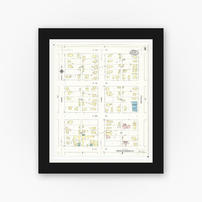 Old map wall art mockup — black gallery frame with white mat — Sanborn Fire Insurance Map from Boone, Boone County, Iowa (1909), Sheet #0004