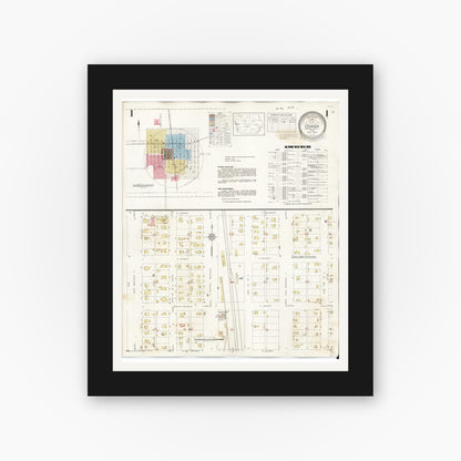 Old map wall art mockup — black gallery frame with white mat — Sanborn Fire Insurance Map from Onawa, Monona County, Iowa (1942) â€” Complete Set