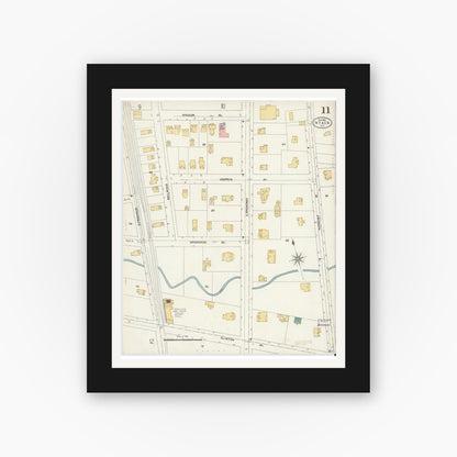 Old map wall art mockup — black gallery frame with white mat — Sanborn Fire Insurance Map from Nyack, Rockland County, New York. (1903), Sheet #0011