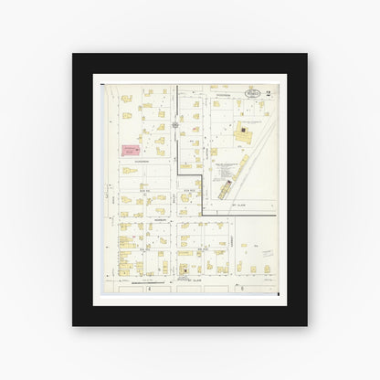 Old map wall art mockup — black gallery frame with white mat — Sanborn Fire Insurance Map from Romeo, Macomb County, Michigan (1913), Sheet #0002