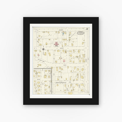 Old map wall art mockup — black gallery frame with white mat — Sanborn Fire Insurance Map from Jonesboro, Union County, Illinois (1910), Sheet #0003