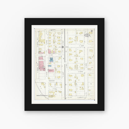 Old map wall art mockup — black gallery frame with white mat — Sanborn Fire Insurance Map from Tuscola, Douglas County, Illinois (1914), Sheet #0003