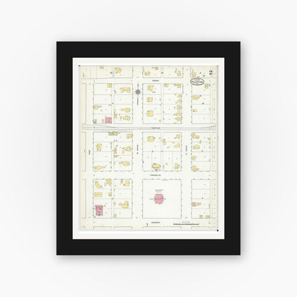 Old map wall art mockup — black gallery frame with white mat — Sanborn Fire Insurance Map from Palestine, Crawford County, Illinois (1916), Sheet #0002