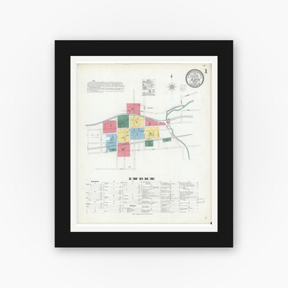 Old map wall art mockup — black gallery frame with white mat — Sanborn Fire Insurance Map from Albion, Orleans County, New York (1905) - Complete Map Set