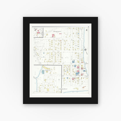 Old map wall art mockup — black gallery frame with white mat — Sanborn Fire Insurance Map from McHenry, McHenry County, Illinois (1933), Sheet #0004