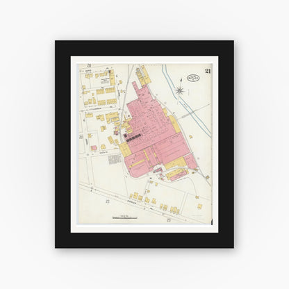 Old map wall art mockup — black gallery frame with white mat — Sanborn Fire Insurance Map from Butler, Butler County, Pennsylvania (1906), Sheet #0021