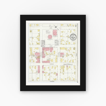 Old map wall art mockup — black gallery frame with white mat — Sanborn Fire Insurance Map from Carlisle, Sullivan County, Indiana (1915) - Complete Map Set