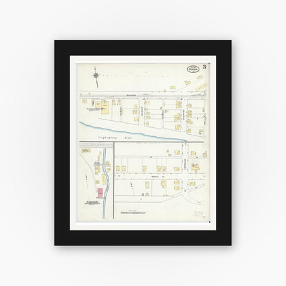 Old map wall art mockup — black gallery frame with white mat — Sanborn Fire Insurance Map from Dawson, Fayette County, Pennsylvania (1910), Sheet #0003