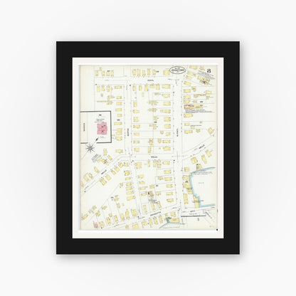 Old map wall art mockup — black gallery frame with white mat — Sanborn Fire Insurance Map from Johnstown, Fulton County, New York (1907), Sheet #0008