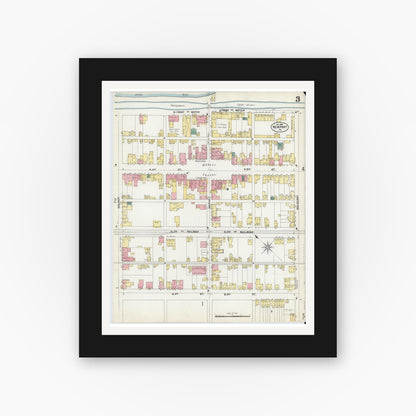 Old map wall art mockup — black gallery frame with white mat — Sanborn Fire Insurance Map from Newport, Perry County, Pennsylvania (1902), Sheet #0003