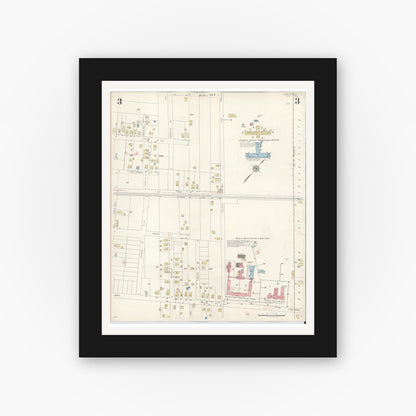 Old map wall art mockup — black gallery frame with white mat — Sanborn Fire Insurance Map from Northfield, Atlantic County, New Jersey (1942), Sheet #0003