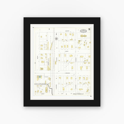 Old map wall art mockup — black gallery frame with white mat — Sanborn Fire Insurance Map from Eagle Grove, Wright County, Iowa (1906), Sheet #0005