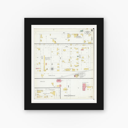 Old map wall art mockup — black gallery frame with white mat — Sanborn Fire Insurance Map from Hope, Bartholomew County, Indiana (1901), Sheet #0002