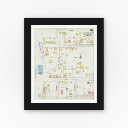 Old map wall art mockup — black gallery frame with white mat — Sanborn Fire Insurance Map from Ithaca, Tompkins County, New York (1893), Sheet #0026
