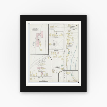 Old map wall art mockup — black gallery frame with white mat — Sanborn Fire Insurance Map from Ashtabula, Ashtabula County, Ohio (1889), Sheet #0006