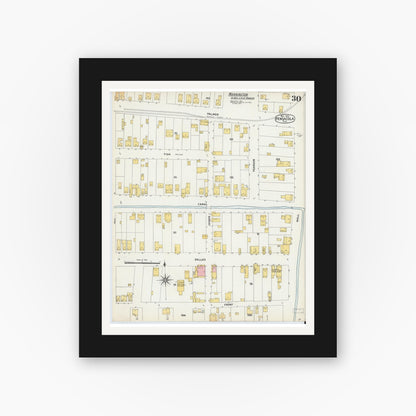 Old map wall art mockup — black gallery frame with white mat — Sanborn Fire Insurance Map from Pensacola, Escambia County, Florida (1903), Sheet #0030