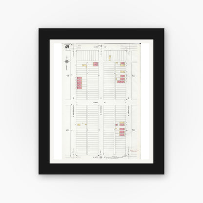 Old map wall art mockup — black gallery frame with white mat — Sanborn Fire Insurance Map from Chicago, Cook County, Illinois (1920), Sheet #0049