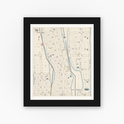 Old map wall art mockup — black gallery frame with white mat — Sanborn Fire Insurance Map from Miami Beach, Dade County, Florida (1921), Sheet #0011