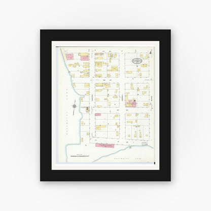 Old map wall art mockup — black gallery frame with white mat — Sanborn Fire Insurance Map from Pentwater, Oceana County, Michigan (1910), Sheet #0004
