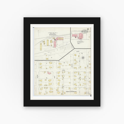 Old map wall art mockup — black gallery frame with white mat — Sanborn Fire Insurance Map from Mount Gilead, Morrow County, Ohio (1897), Sheet #0004