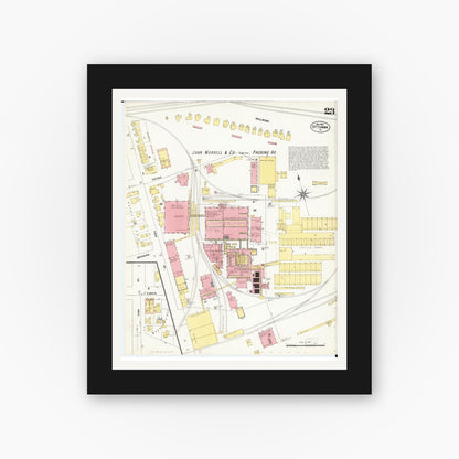 Old map wall art mockup — black gallery frame with white mat — Sanborn Fire Insurance Map from Ottumwa, Wapello County, Iowa (1902), Sheet #0023