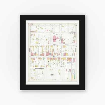 Old map wall art mockup — black gallery frame with white mat — Sanborn Fire Insurance Map from Mascoutah, Saint Clair County, Illinois (1900), Sheet #0002