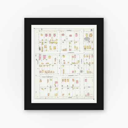 Old map wall art mockup — black gallery frame with white mat — Sanborn Fire Insurance Map from New Ulm, Brown County, Minnesota (1899), Sheet #0005
