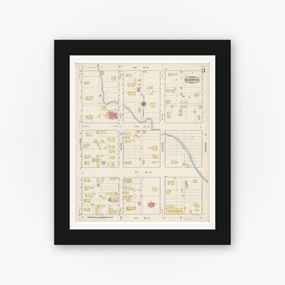 Old map wall art mockup — black gallery frame with white mat — Sanborn Fire Insurance Map from Grand Rapids, Itasca County, Minnesota (1922), Sheet #0003