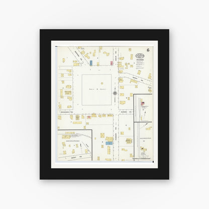 Old map wall art mockup — black gallery frame with white mat — Sanborn Fire Insurance Map from Hudson, Summit County, Ohio (1916), Sheet #0006