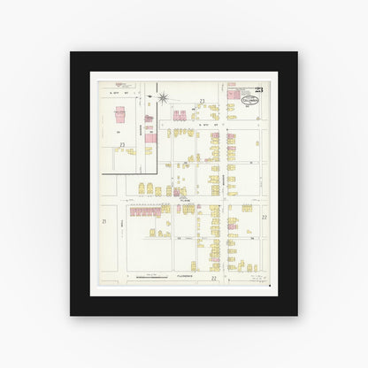 Old map wall art mockup — black gallery frame with white mat — Sanborn Fire Insurance Map from Columbia, Lancaster County, Pennsylvania (1909), Sheet #0023